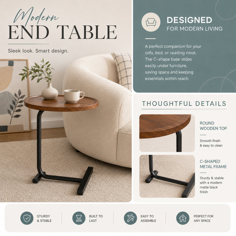 Manijah Tray Top End Table, Black, Brown, 1