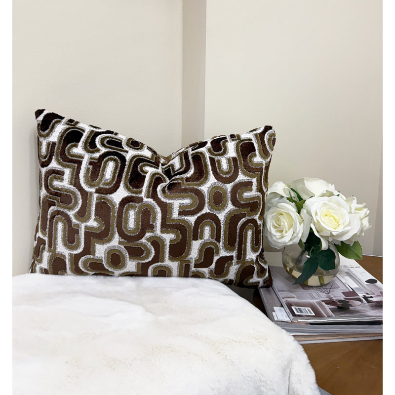 Housse de coussin en velours Retro Graphic, Noyer, 14 x 20 po