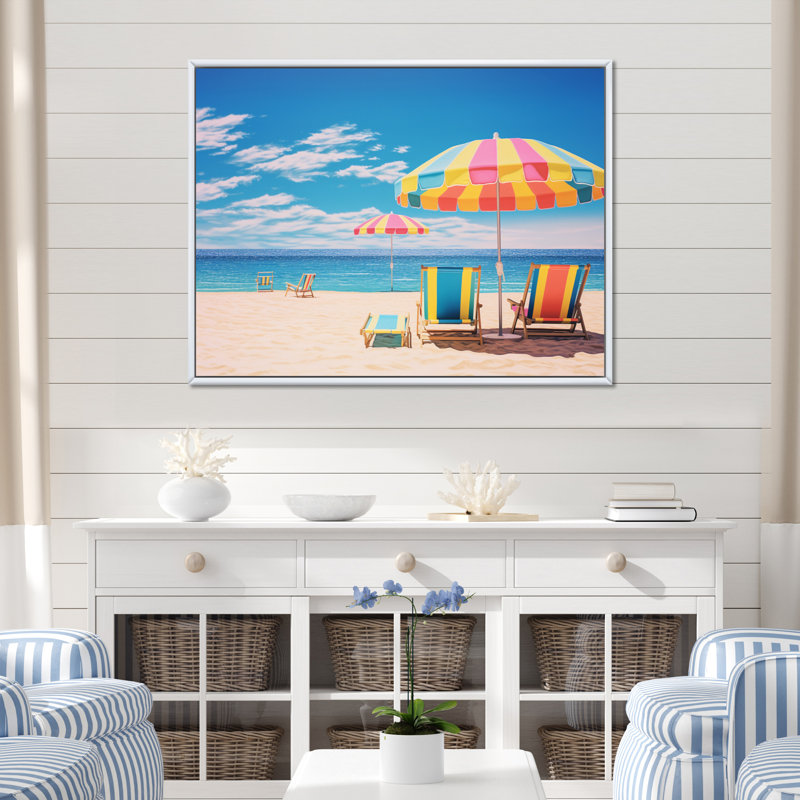 «Beach Chairs Dream IV» sur toile, H 30 po x l 40 po x P 1,5 po, Cadre flottant blanc