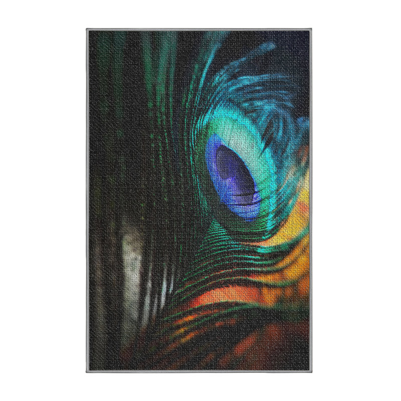 Tapis bleu à plumes de paon, Rectangle 5 pi x 7 pi