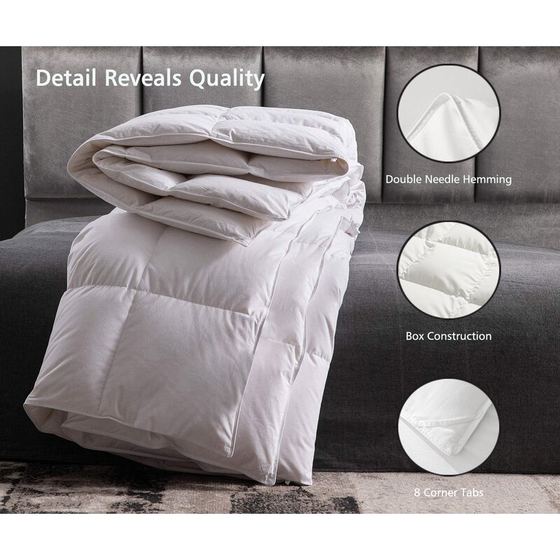 100% Cotton Cover Down Feathers Comforter All Season Warmth Duvet Insert, Queen Down Comforter