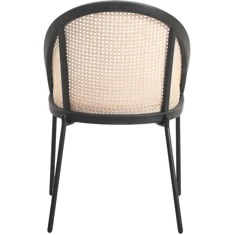 Light Grey Upholstered Side Chair with Cane Back and Metal Legs