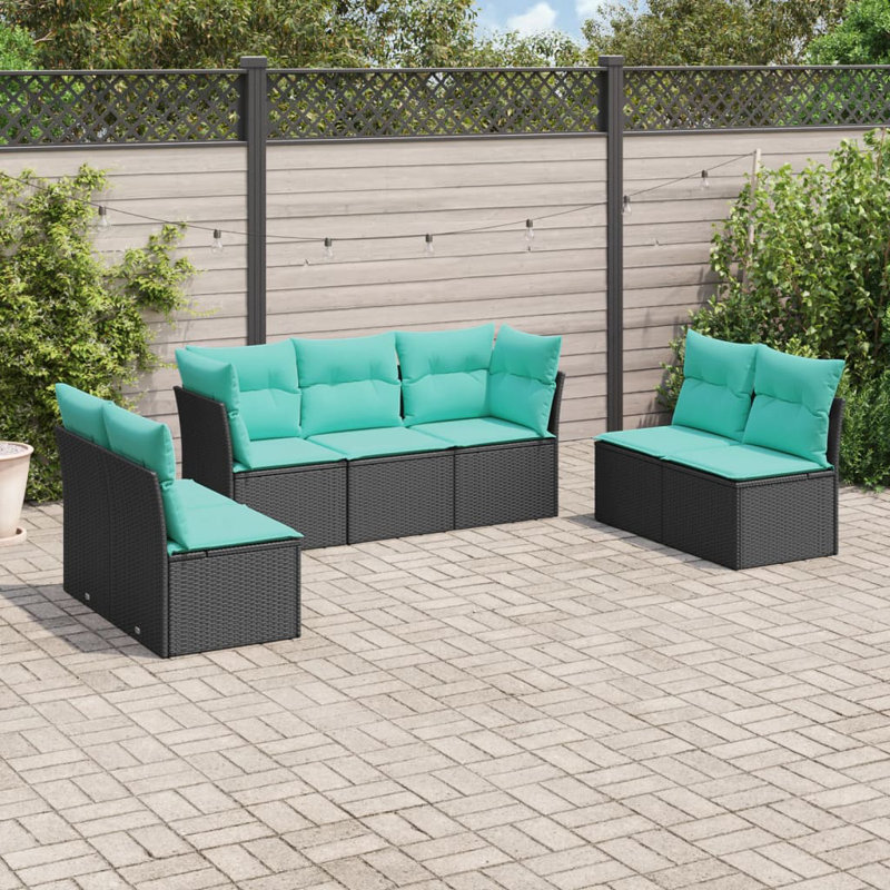 Latitude Run® 7 Piece Patio Sofa Set With Cushions Poly Rattan, Blue, Black