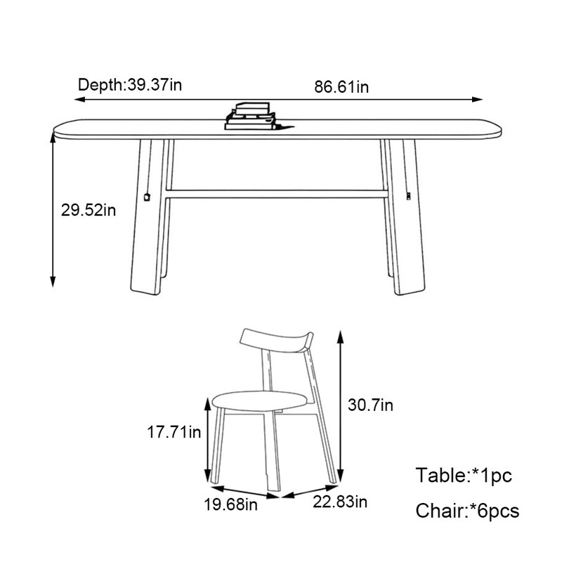Ensemble de table de salle à manger Durable Imported, H 29,52 po x L 86,61 po x l 39,37 po