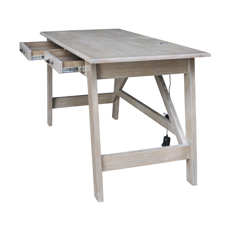 Laython Solid Wood Solid Wood Writing Desk, Washed Gray Taupe