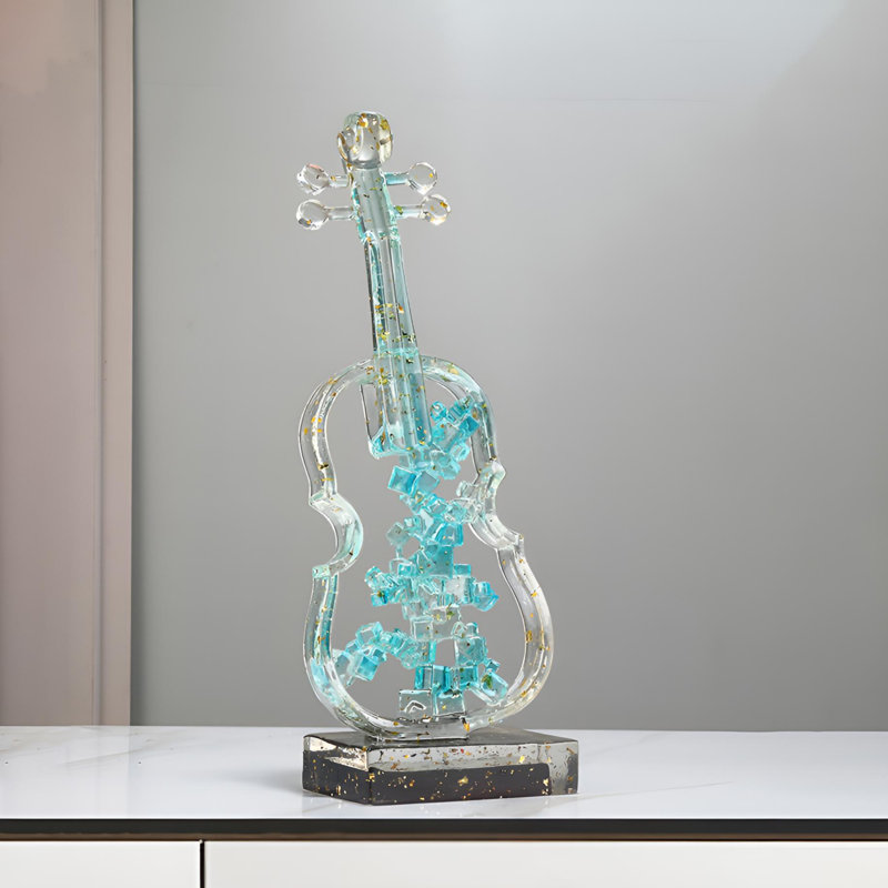 Ornement de violon exquis fabriqué à la main - présentoir artistique en résine, Bleu