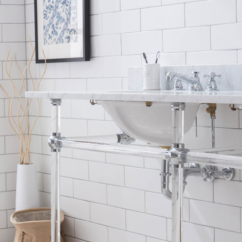 Meuble-lavabo de salle de bain ovale en marbre avec robinet et trop-plein Aaliyah, Chrome chrome