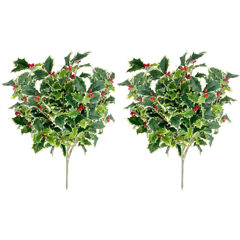 Feuilles de houx artificielles, baies, arbuste de Noël pour les décorations de Noël, fausses plantes