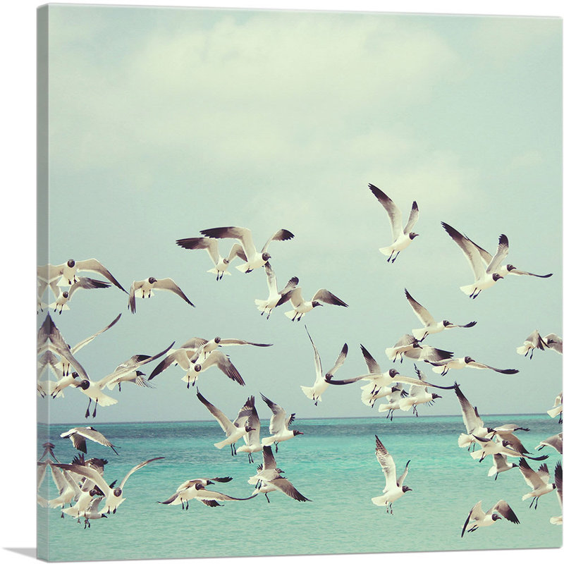 Flying Seagulls Home Decor - reproduction de photo sur toile tendue, H 12 po x l 12 po x P 0,75 po