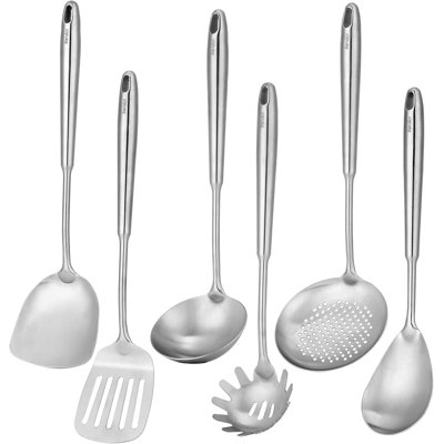 6 ustensiles de cuisine professionnels tout en métal 6 pièces, ustensiles de cuisine de 15 po de long - spatule, louche, cuillère d'écumoire, service à pâtes, grande cuillère, tournevis à fente