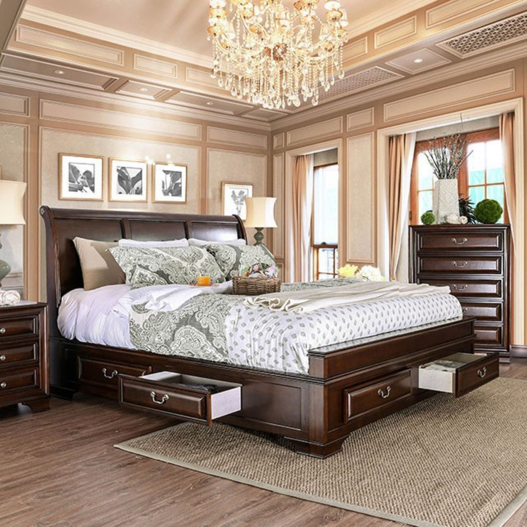 Brown Cherry Storage Sleigh Bed by Lark Manor - King Size, image size:1080x1080