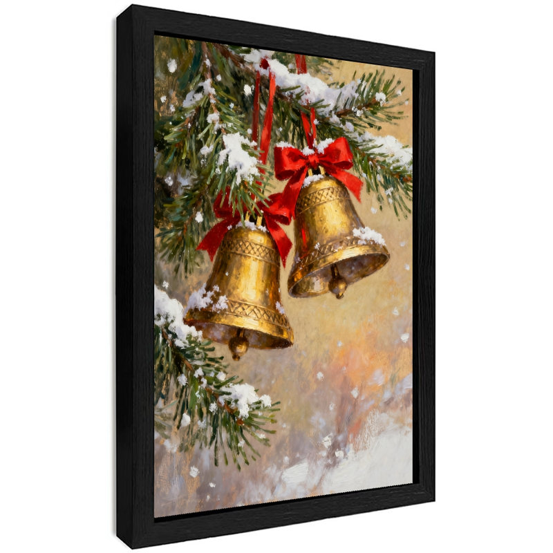 Reproduction d'art de cloche de Noël rétro encadrée noire, H 25 po x l 17 po