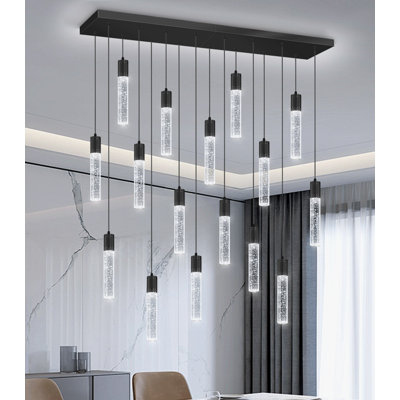 16-light Modern Crystal Rectangular Chandelier Black