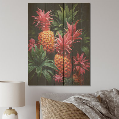 Impression d'ananas rustique rose I - ananas sur bois