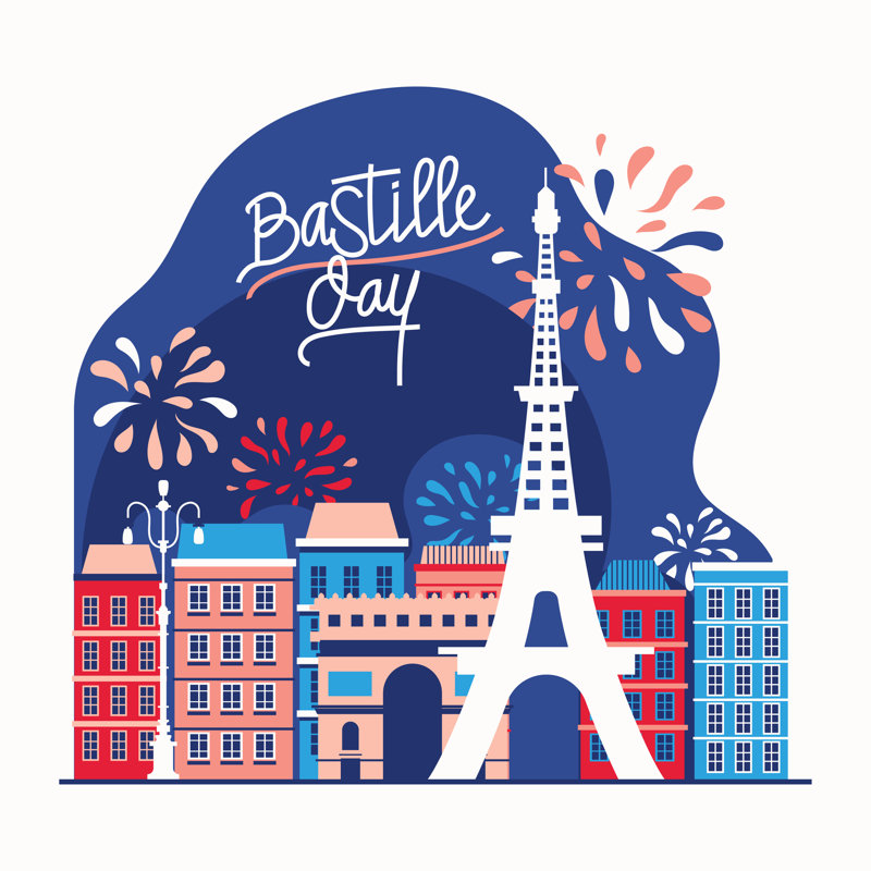 Illustration Happy Bastille Day Flyer And Greeting Card For The French National Day by Kupritz - Wrapped Canvas Print