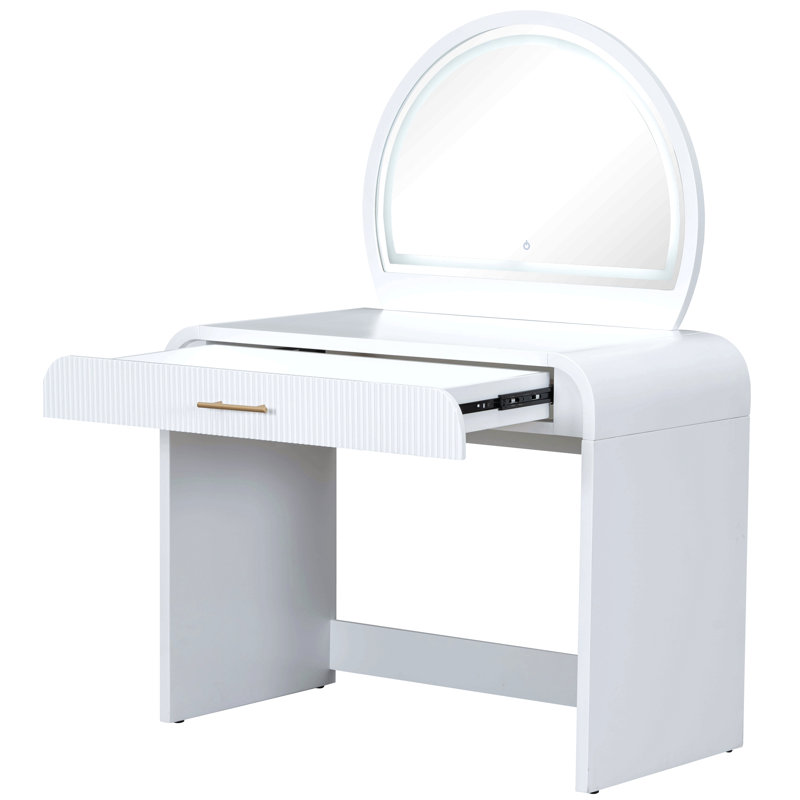 39" Makeup Vanity Table With Mirror Touch Screen Lighted Mirror, Dressing Table With Drawer For Bedroom, White