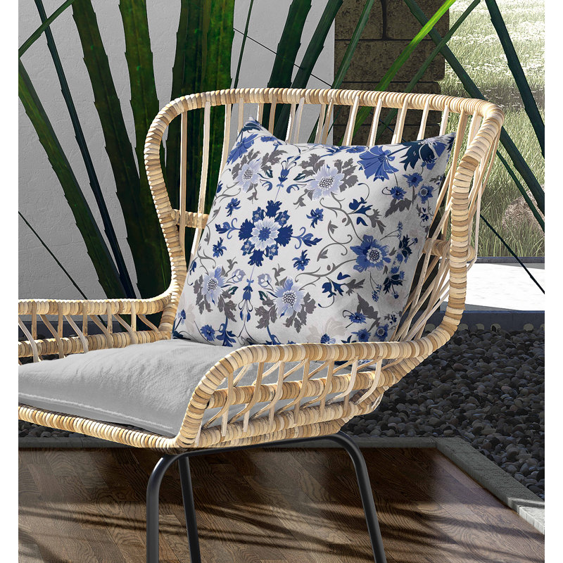 Coussin intérieur / extérieur Moonlit Blossoms, Blue/Grey, Carré 20 po