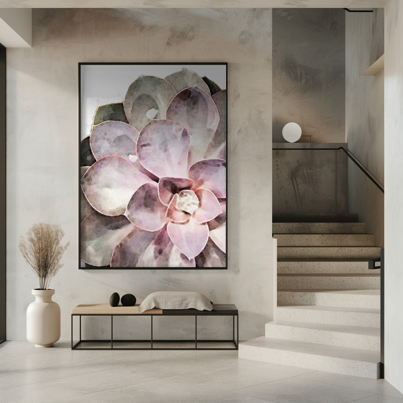 «Succulent Gros plan», art mural texturé encadré, Noir, H 14 po x l 10 po