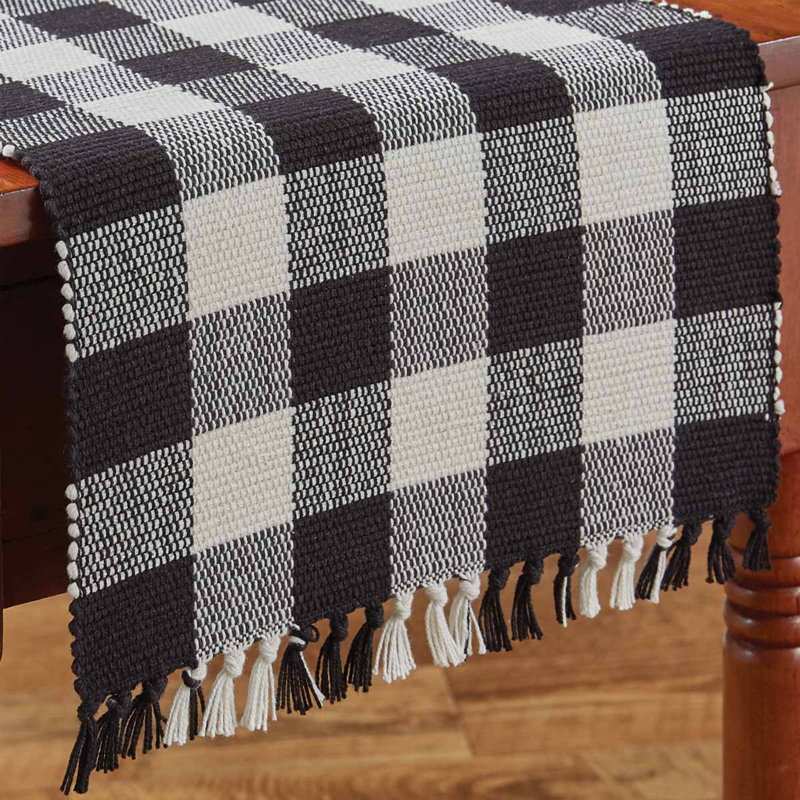 Serles Rectangular Checkered Table Runner, 36" x 13", Black/Cream