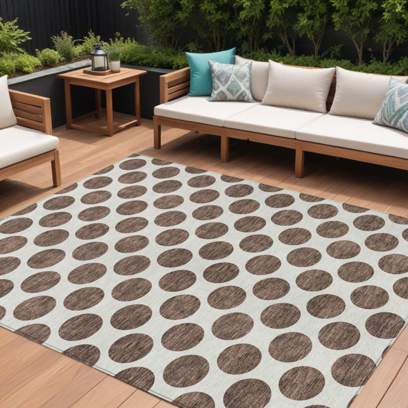 Tapis intérieur lavable à pois brun et ivoire 10 pi x 14 pi