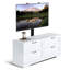 Meuble télé en bois blanc avec support réglable, compatible avec les téléviseurs de 55 à 75 pouces, console de rangement de style champêtre pour salon, chambre et petits espaces.