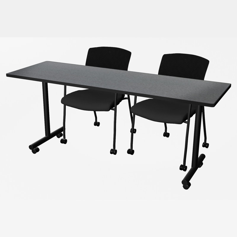Xochitl Rectangle 2 Person Training Table and Chair Set with Casters, Gray, 29" H x 72" L x 24" D