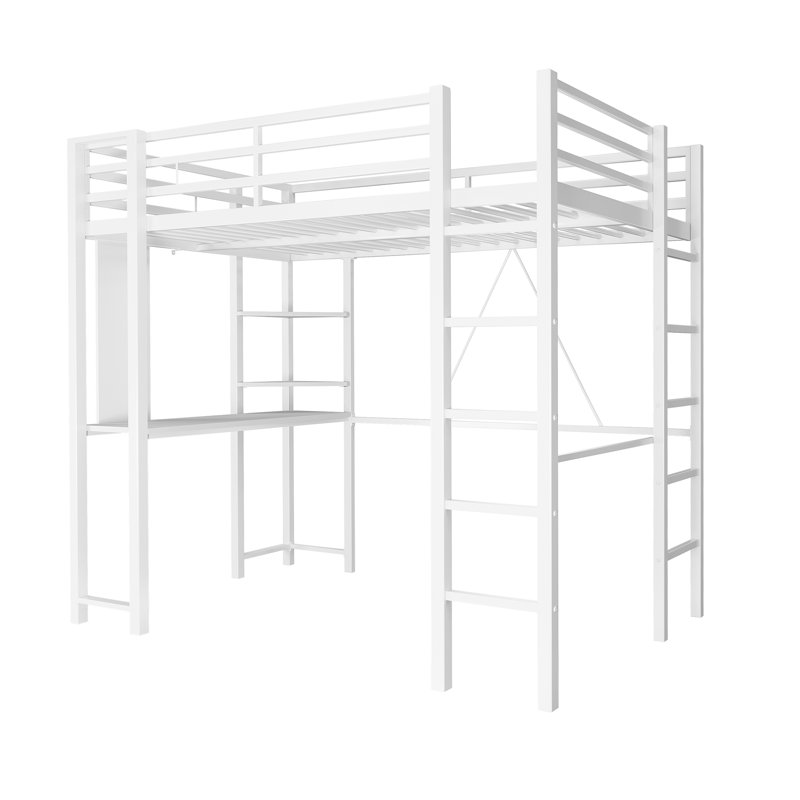 Loft Kids Bed with Desk and Bookcases, Full, White