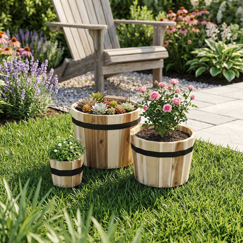 Ensemble de 3 boîtes à fleurs en bois massif naturel résistant aux intempéries avec trous de drainage pour le patio