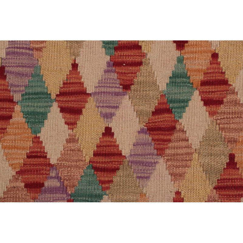 Runner 80 cm x 302 cm Geometric Wool Hand Woven Kilim