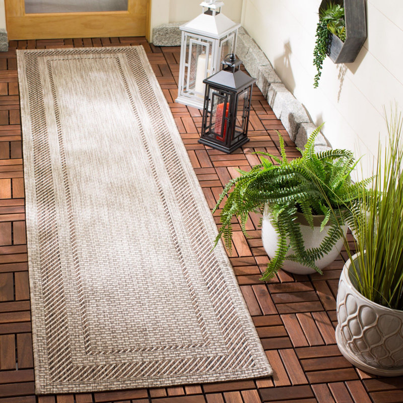 Reid Performance Solid Color Indoor/Outdoor Area Rug, Runner 2'3" x 12', Beige/Brown