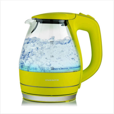 OVENTE Electric Kettle, 1.5L Borosilicate Glass Countertop Water Heater and Boiler for Coffee or Tea, BPA-Free, Auto Shut-Off,  Boil-Dry Protection, Removable and Washable Spout Filter, Green KG83G