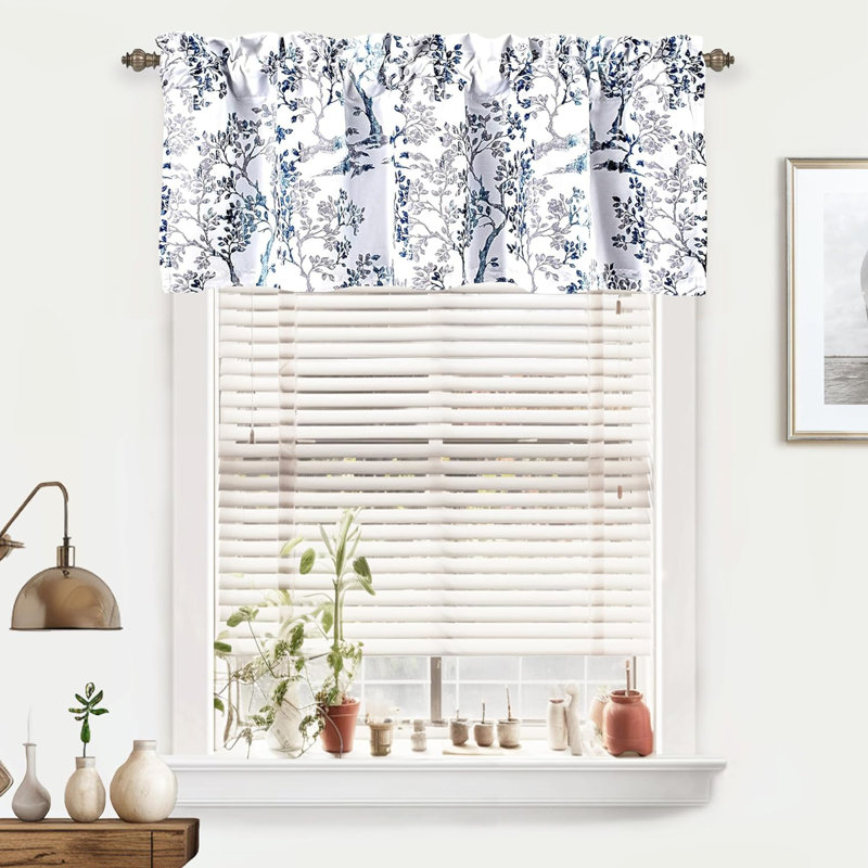 Cantonnière florale sur mesure, Bleu marine/blanc