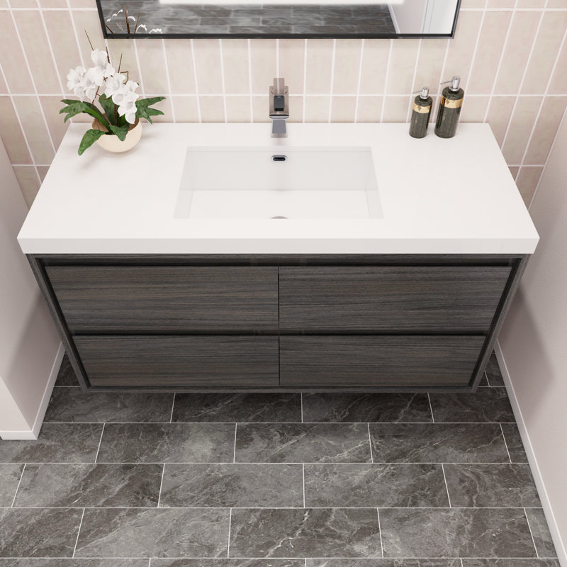 Azden 48" Wall-Mounted Single Bathroom Vanity Set, Gray Oak