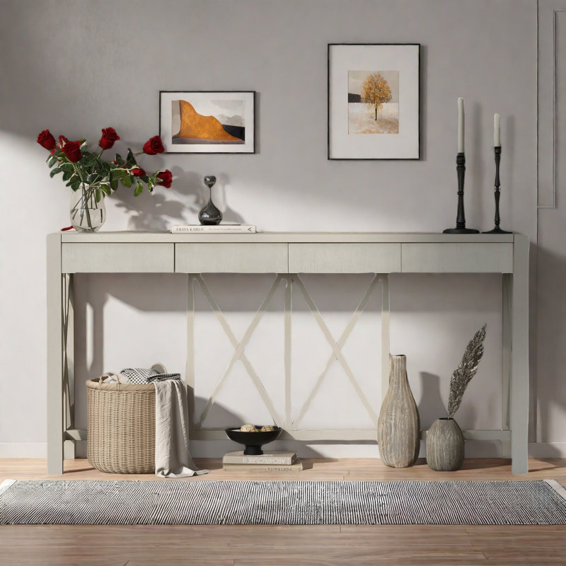 Console avec 4 tiroirs spacieux, Beige