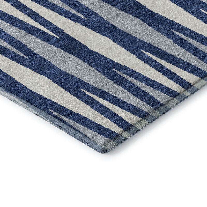 Tapis bleu marine de qualité supérieure lavable à la machine Prisco, Rectangle 5 pi x 7 pi 6 po