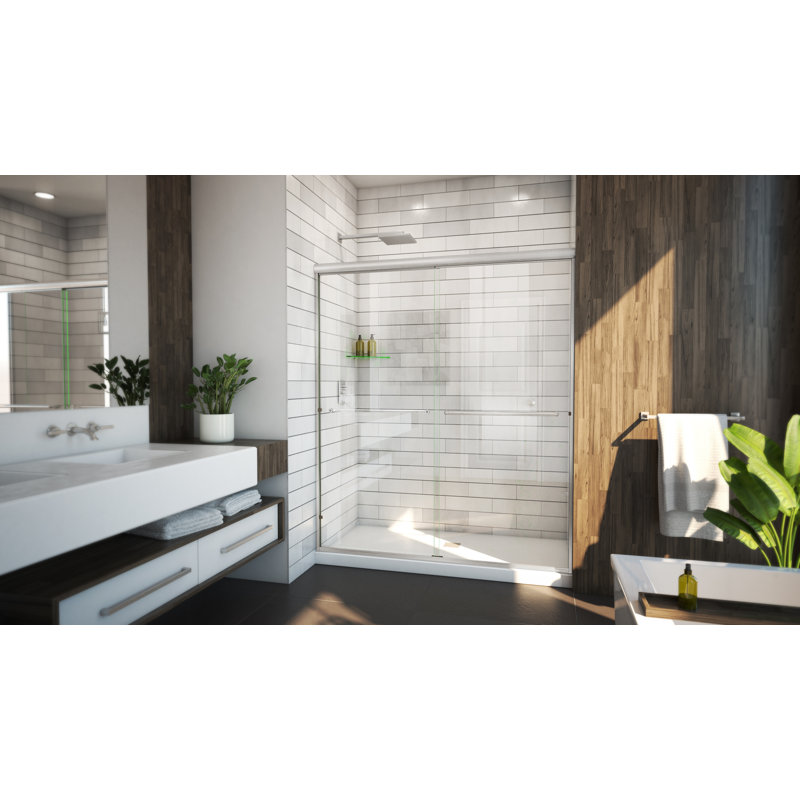 Porte de douche sans cadre Leser 56 "x 70,38", Clear Glass, Nickel brossé