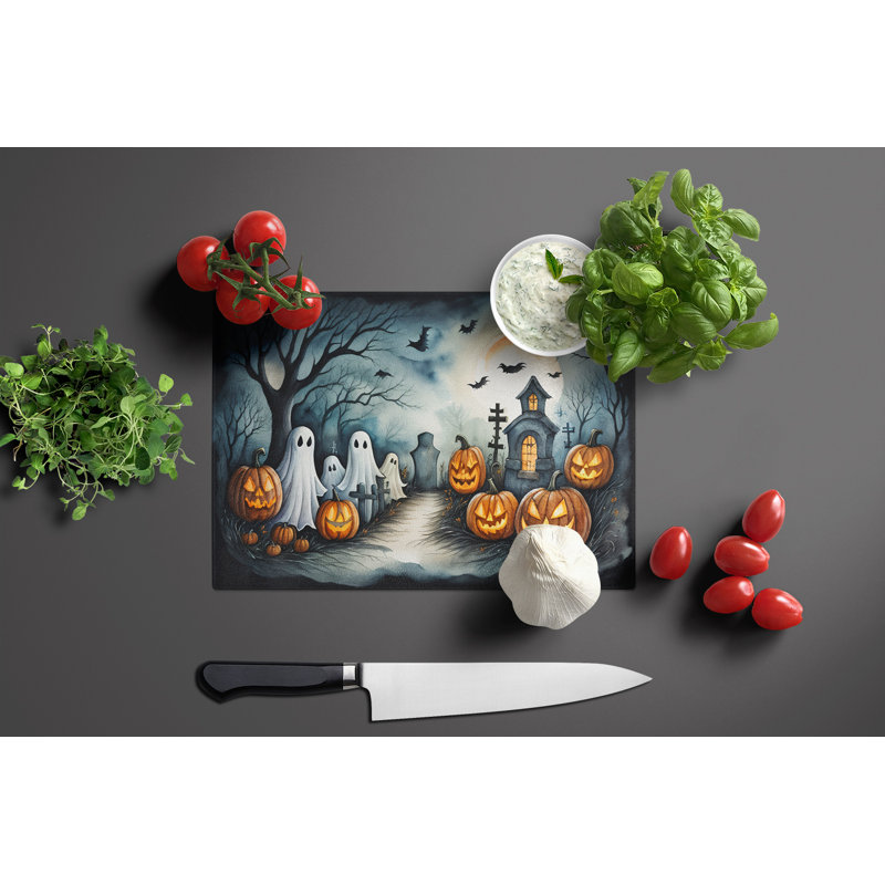 Ghosts Spooky Halloween Glass Cutting Board Large