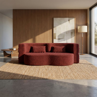 Canapé-lit 2 places, canapé au sol, avec 2 coussins, revêtu de velours côtelé doux, canapé-lit convertible, sans assemblage requis, style scandinave moderne, bourgogne