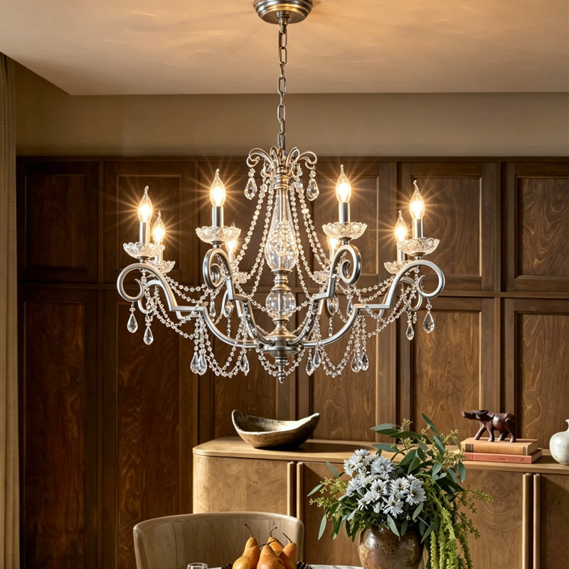 Lustre traditionnel 8 lumières 32,3 "de style bougie avec détails en cristal 8