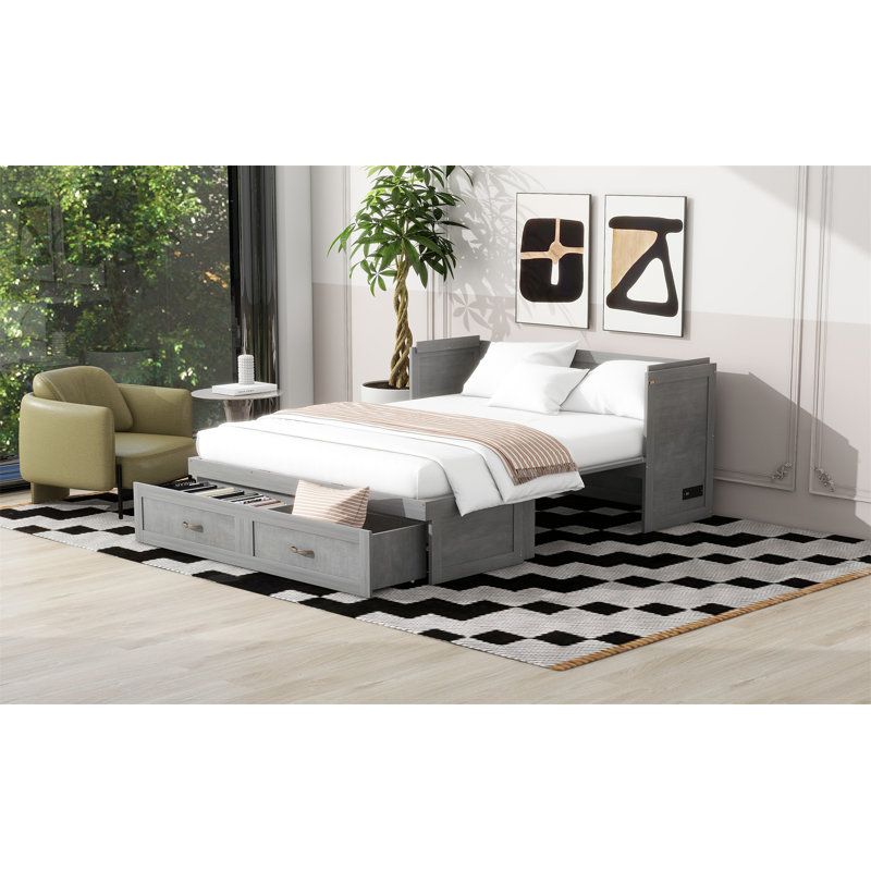 Lit escamotable avec ports USB, Gris foncé
