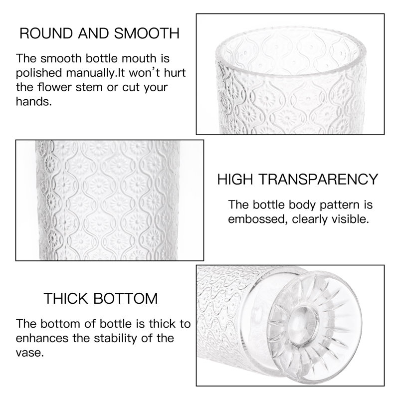 Set of 3 Clear Embossed Glass Vases for Wedding Centerpieces