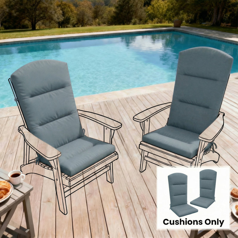 Coussin de chaise d'extérieur avec attaches de dossier Adirondack, gris foncé, 2, Bleu marine clair