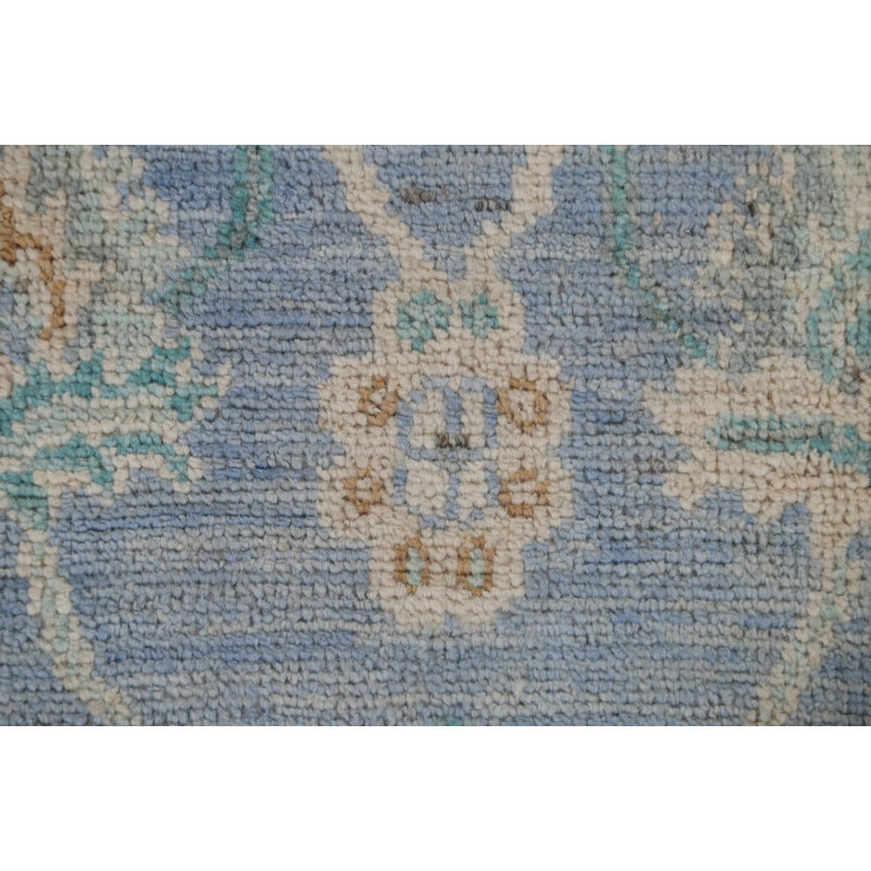 Tapis bleu en laine noué à la main de conception unique 2 pi 1 po x 4 pi 0 po New Age