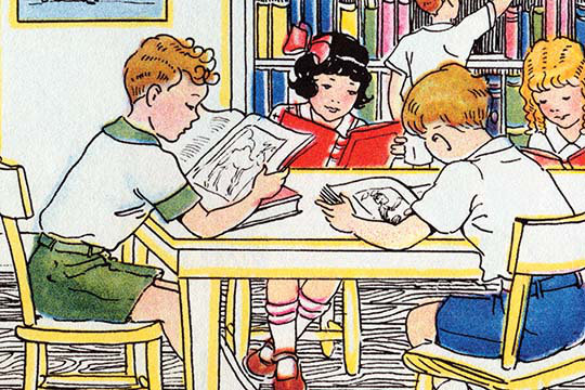 « library time » par julia letheld hahn, impression, 24 po x 36 po