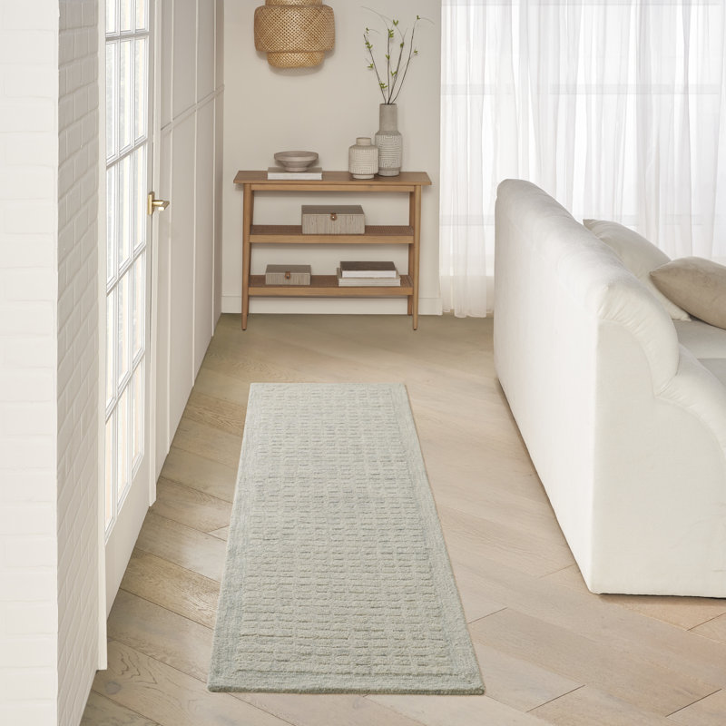 DKNY Pure Grids 2'3" x 7'6" Light Blue Contemporary Indoor Rug, Runner 2'3" x 7'6", Light Blue