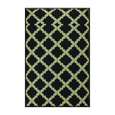Machine Washable Trellis Black Area Rug