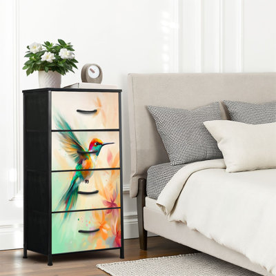 4 Drawer Dresser for Bedroom, Narrow Chest of Drawers, Wooden Top and Study Iron Frame 18"x37.5"-(WxH)