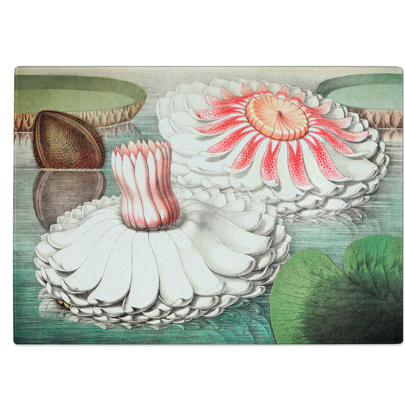 Tempered Glass Blooming Water Lily Chopping Board, 39 cm W x 28.5 cm L
