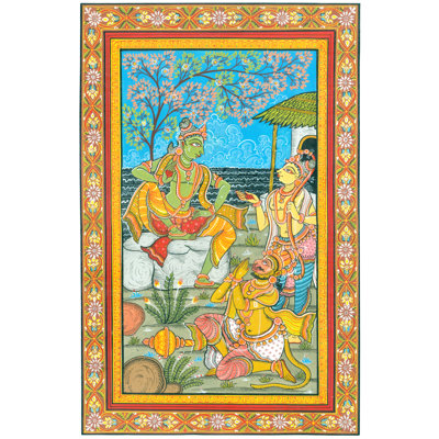 Fine Painting Of Hanuman Is Delighting To See Rama Conversing With Lakshman | Watercolor On Patti