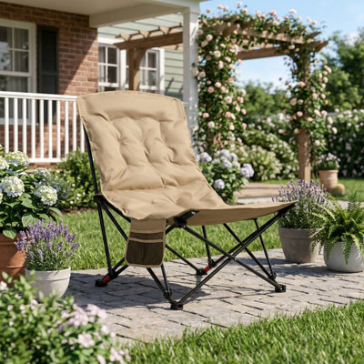 Chaise de camping pliante robuste pour adultes avec dossier réglable à plusieurs positions et sac de transport portable pour le camping en plein air